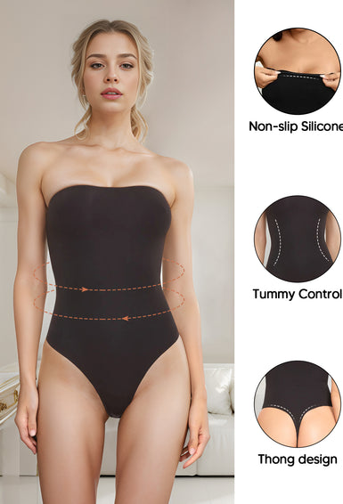 MUEE Strapless Fitted Bodysuit for Women Thong Non-Slip Top Leotard