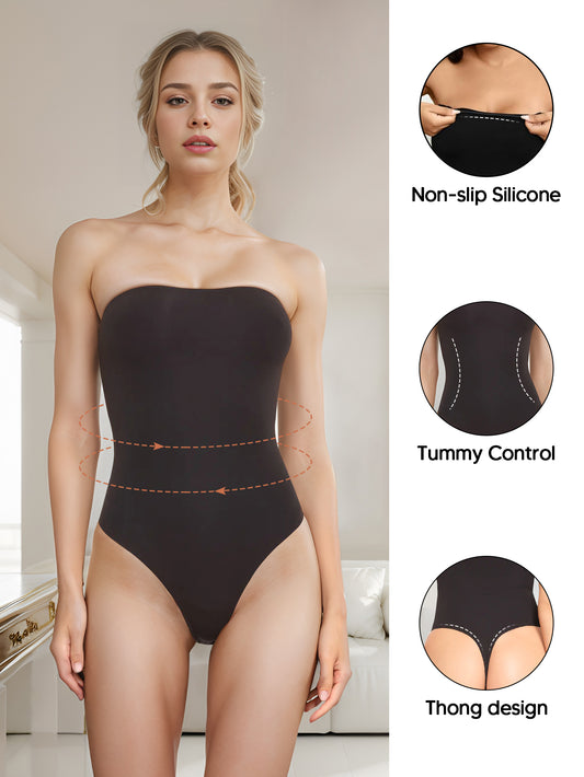 MUEE Strapless Fitted Bodysuit for Women Thong Non-Slip Top Leotard