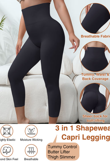 High waist tummy control leggings for women butt-lift shapewear capri