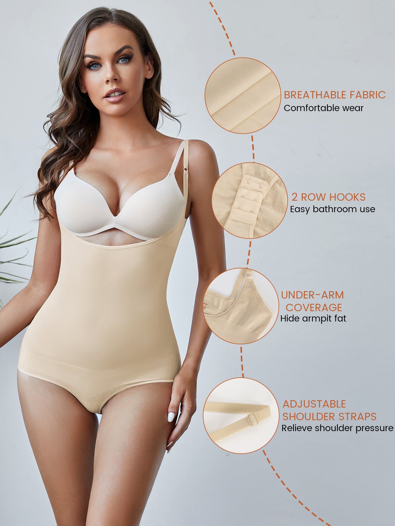 Shapewear Bodysuit Adjustable Spaghetti Strap  Panty Open Bust Body Shaper