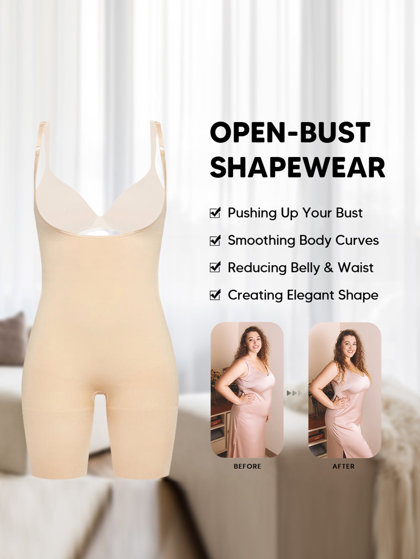 Seamless Open Bust Thigh Slimming Bodysuit Shaping Body Shaper