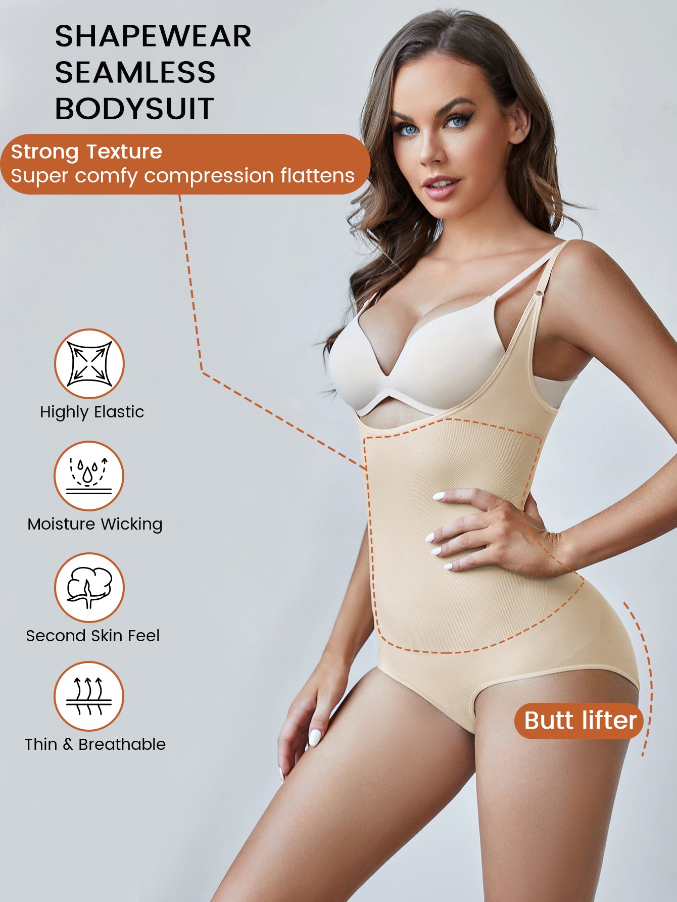 Shapewear Bodysuit Adjustable Spaghetti Strap  Panty Open Bust Body Shaper