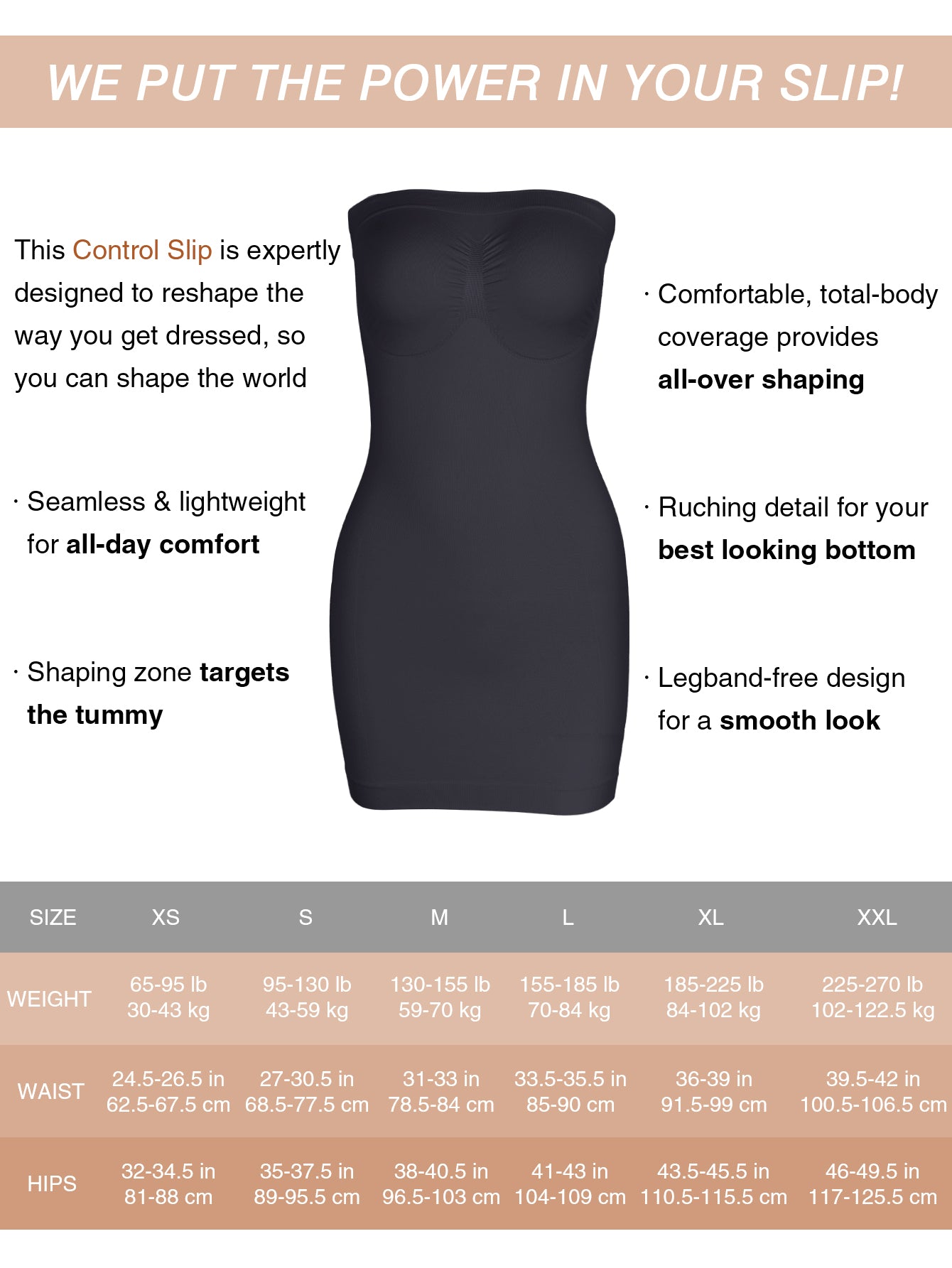 Strapless Tummy Control Seamless Under Dress Slip for Women