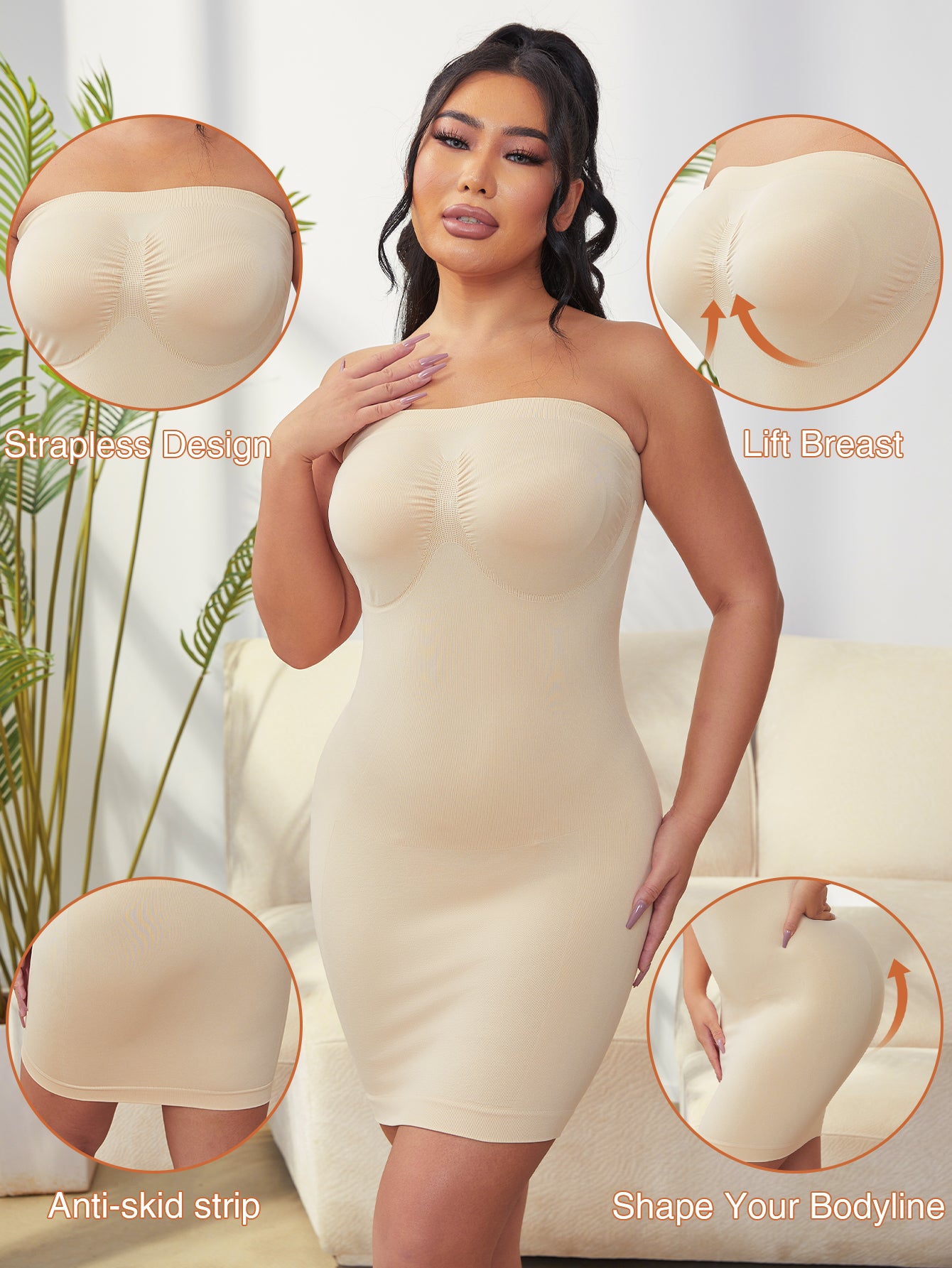 Strapless Tummy Control Seamless Under Dress Slip for Women