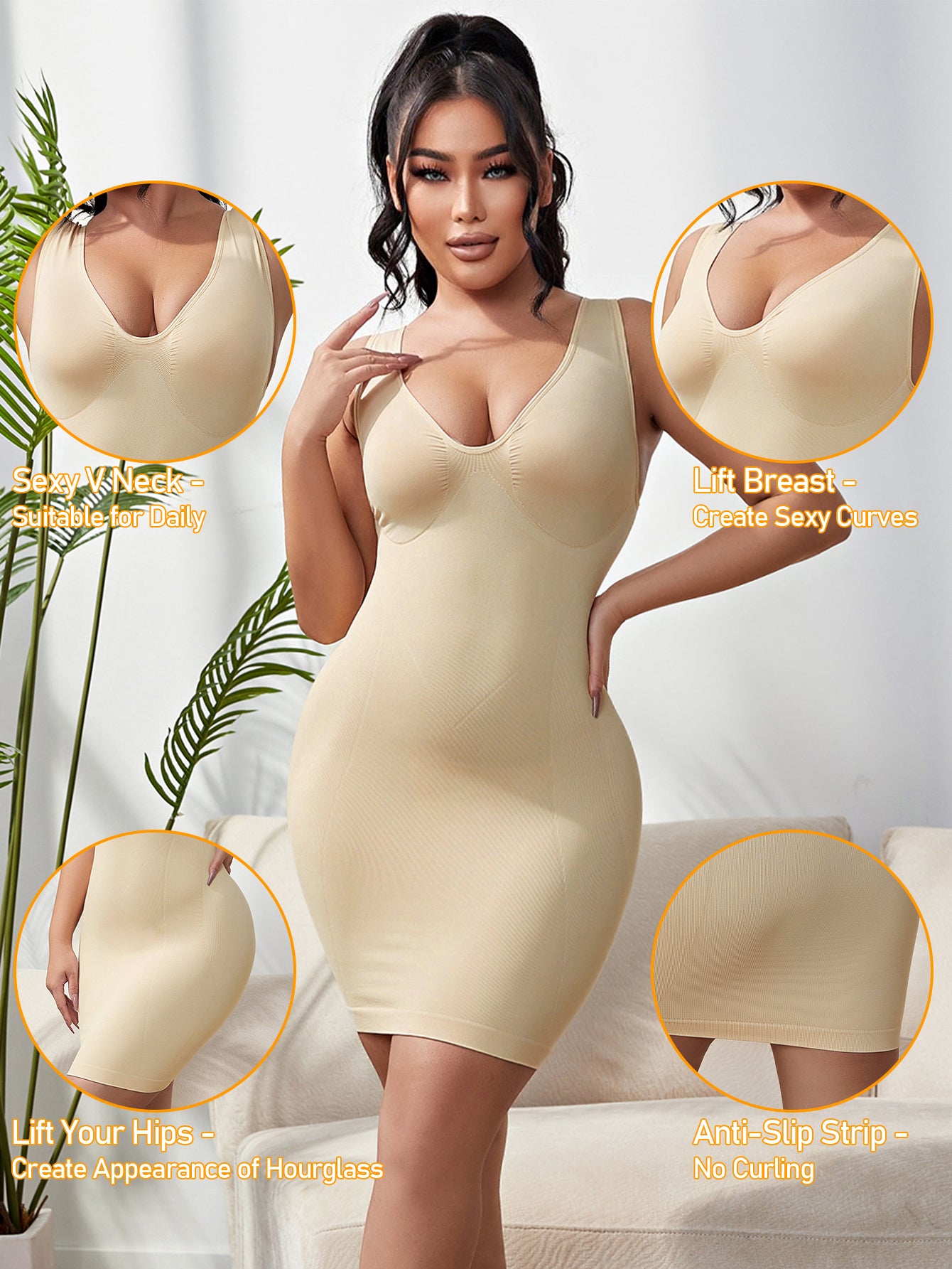 V-neck Seamless Comfortable Women Bodysuit Shapewear Dress