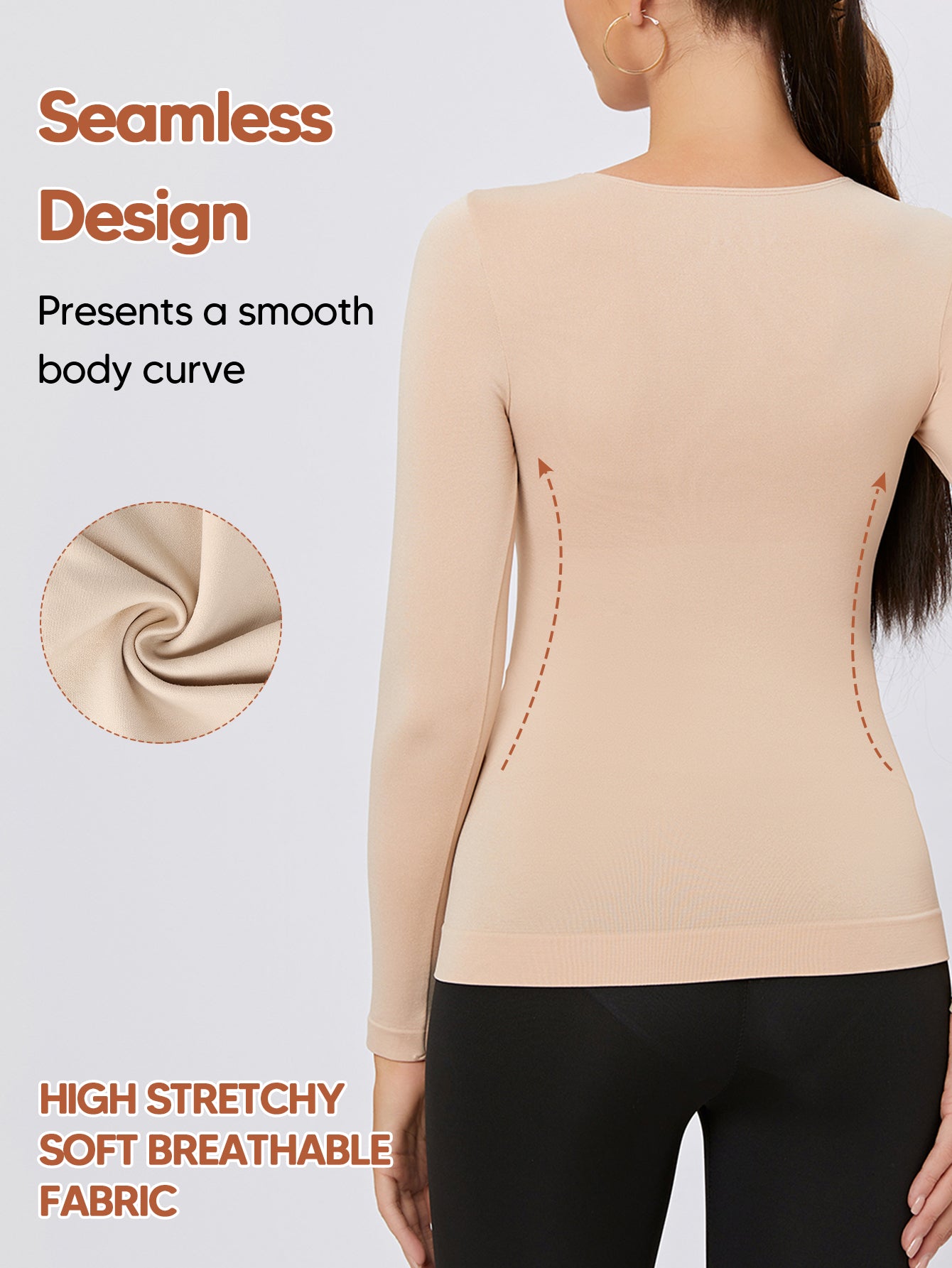 Thermal Crew Neck Sleeve Seamless Tops  Light Compression Base Layer