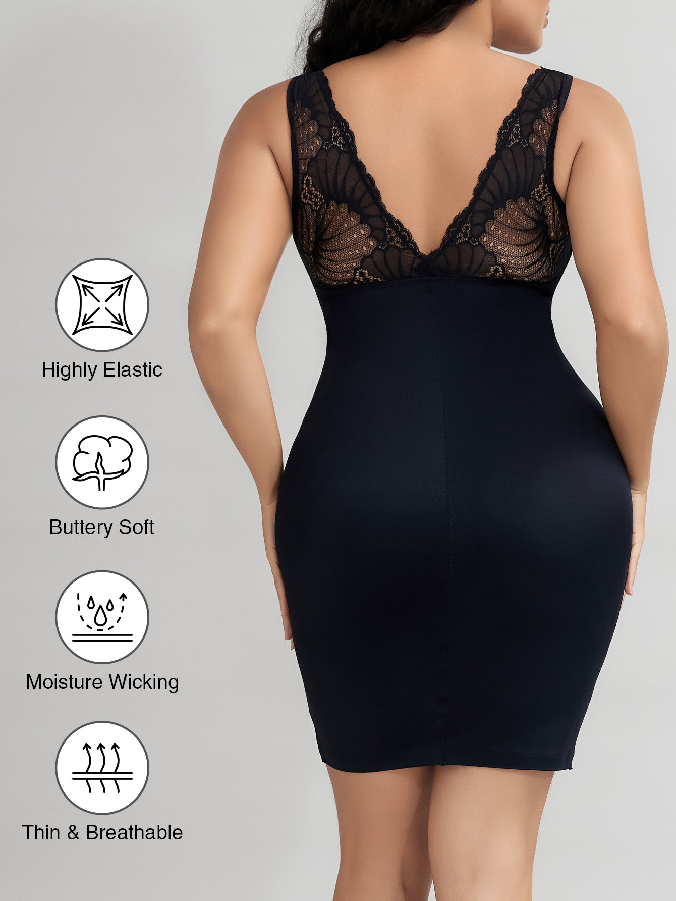 Lace Shapewear Dresses Deep V Neck Full Body Shaper Bodycon Mini Party Dresses