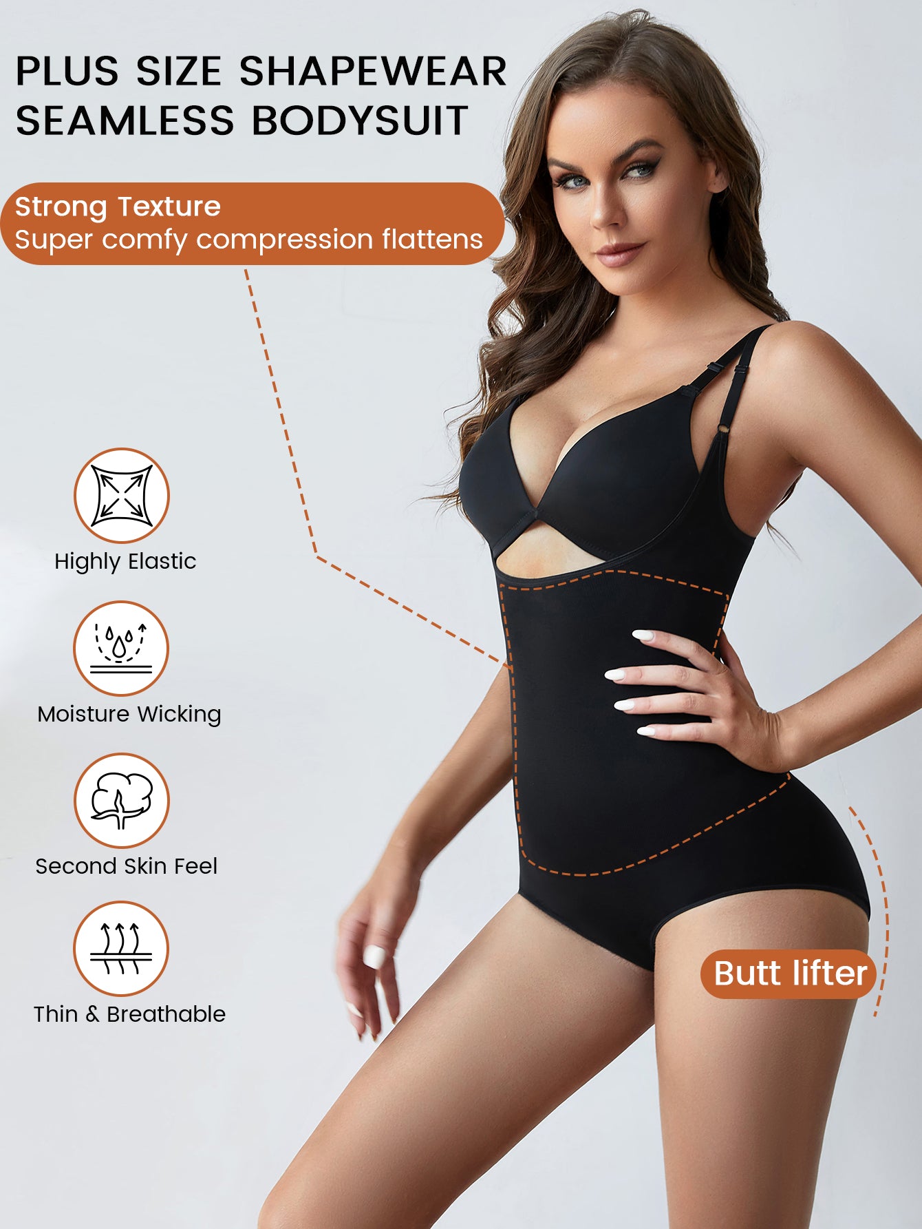 Shapewear Bodysuit Adjustable Spaghetti Strap  Panty Open Bust Body Shaper