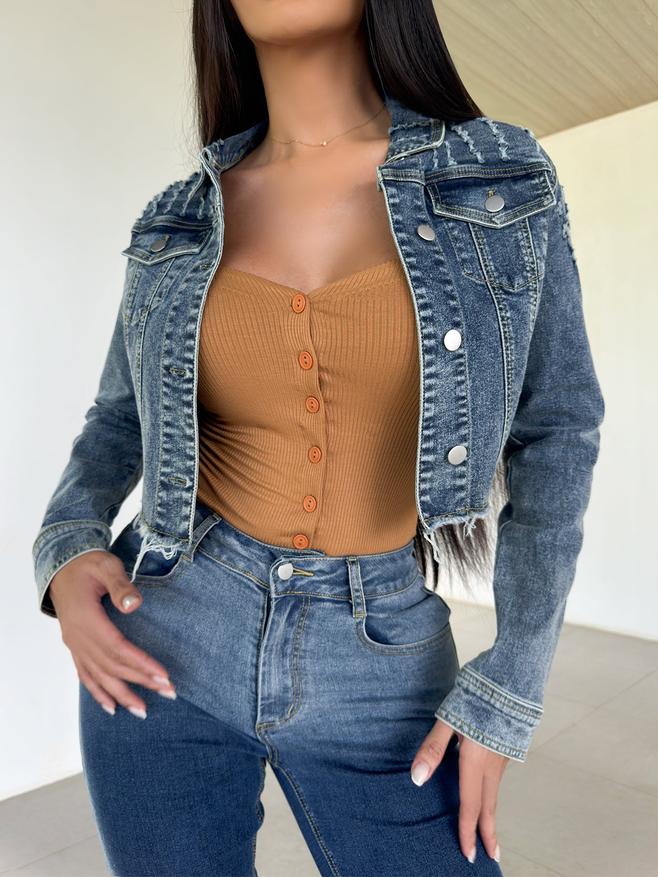 Women's Classic Vintage Washed Long Sleeve Denim Slim Fit Jean Jacket