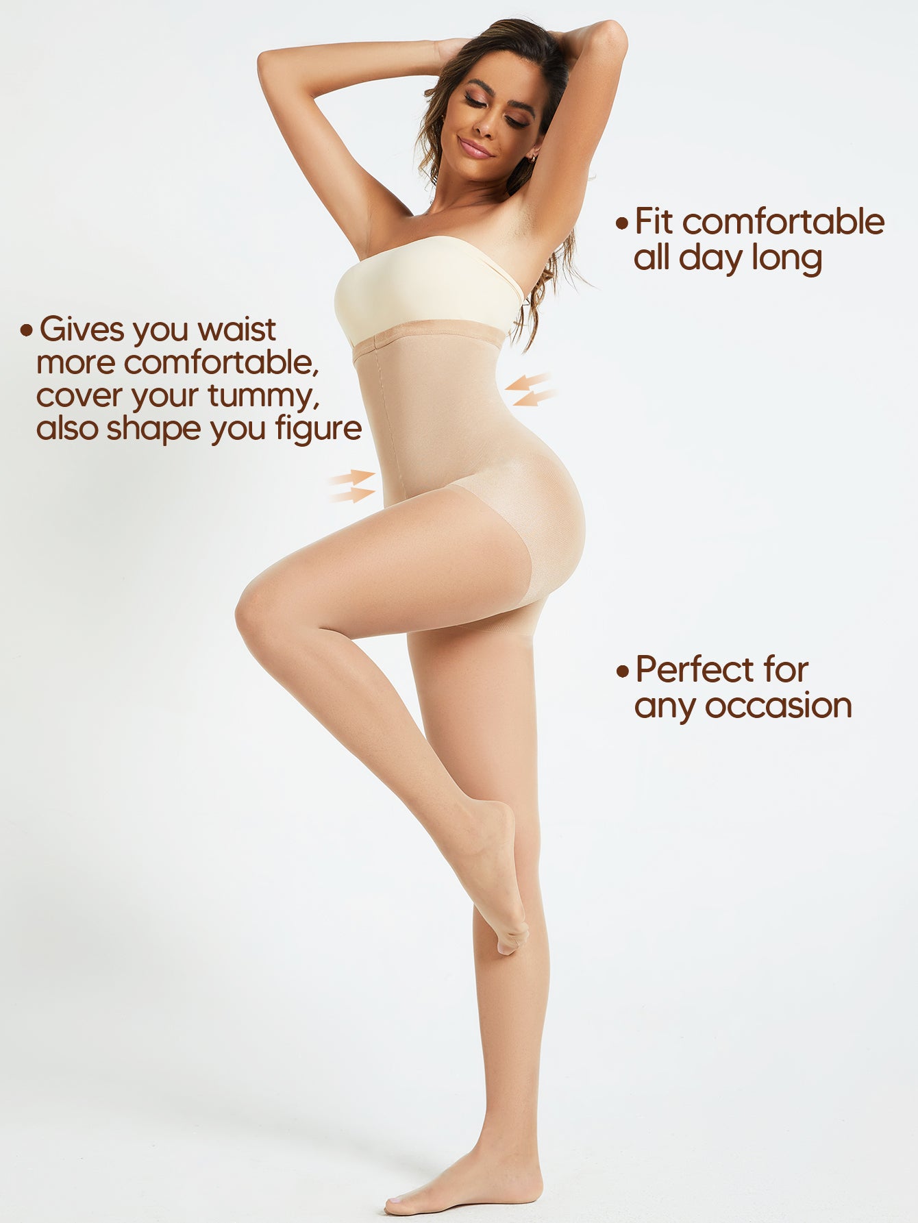 Women's High Waist Sheer Fashion Tights Soft Stretch Footed Nude Pantyhose