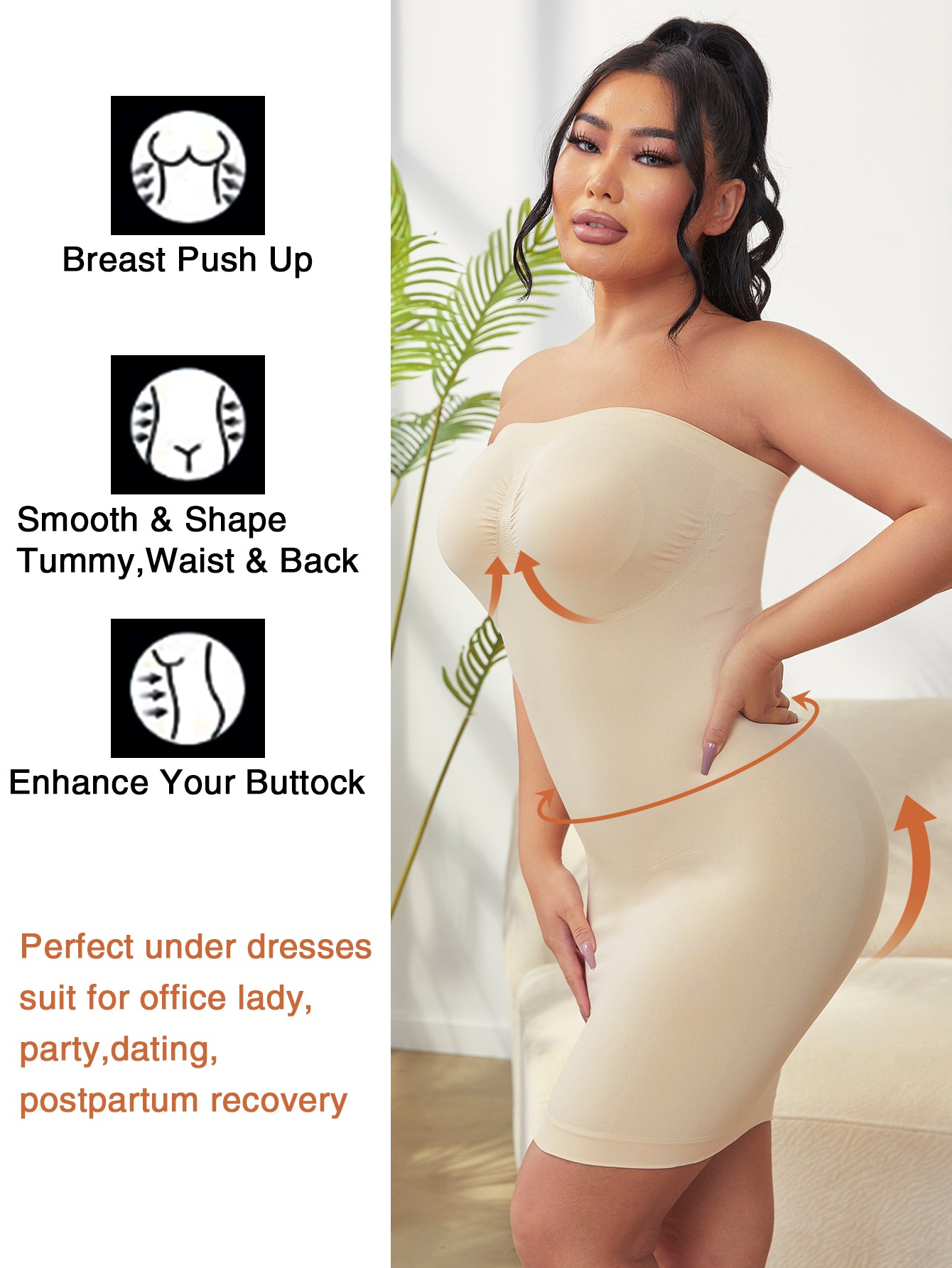 Strapless Tummy Control Seamless Under Dress Slip for Women