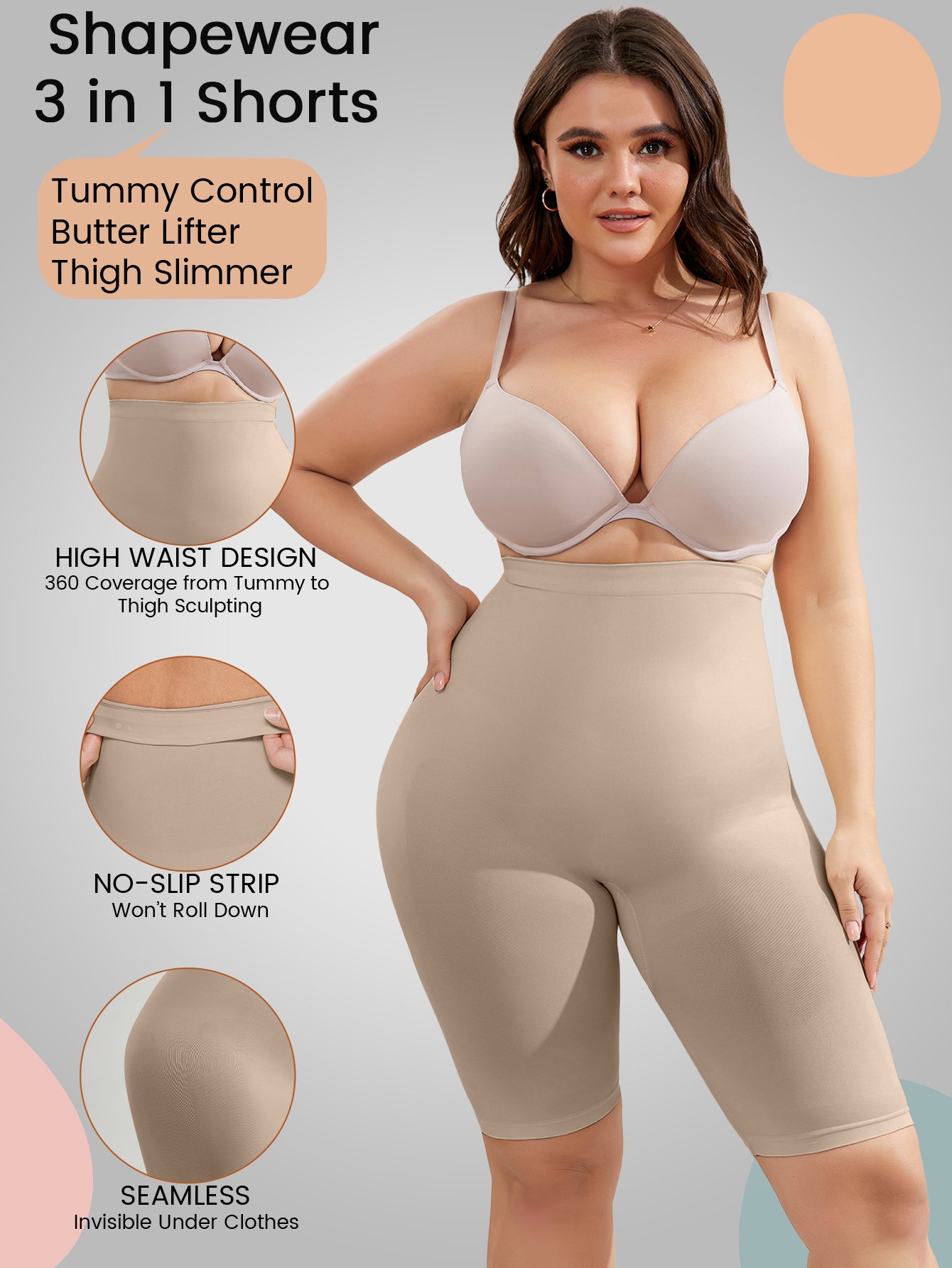 Invisible Seamless Shapewear Shorts For Plus Size Women Tummy Control