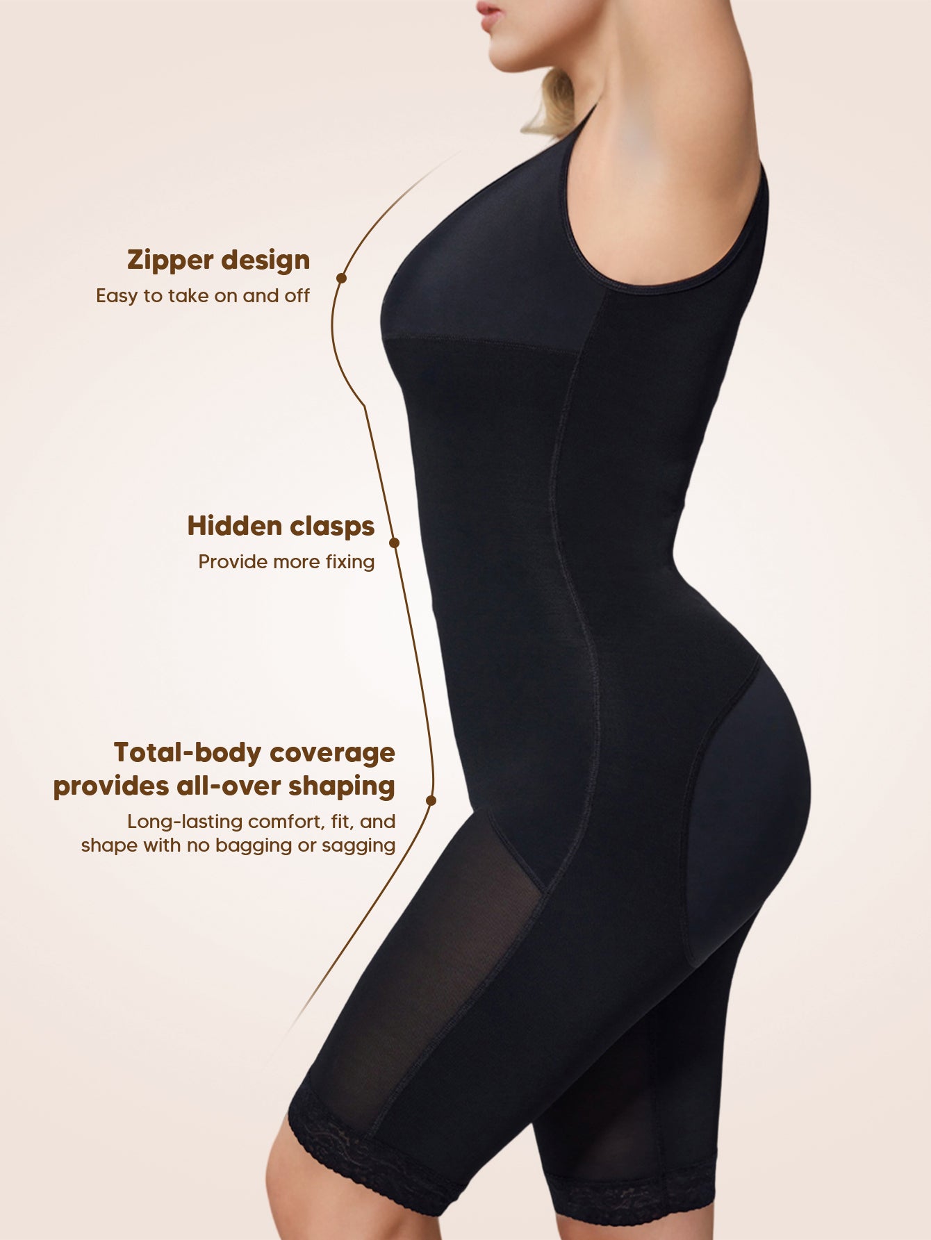 MUEE Compression Waist Trainer Fajas Zip up Full Bust Corset Bodysuits Shorts