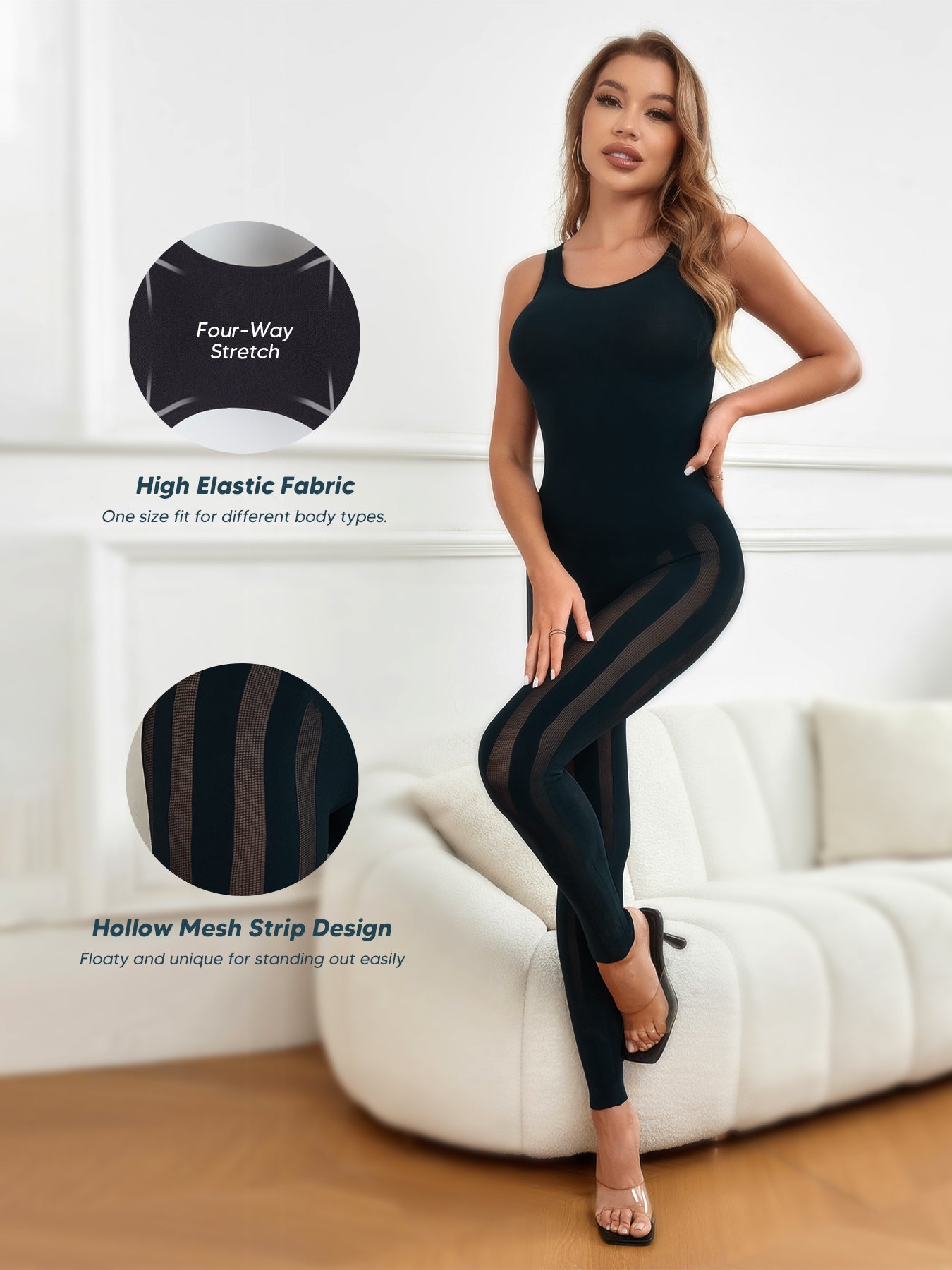 Sexy One Piece Bodycon One Piece Jumpsuit Mesh Outfits Crewneck Bodysuit