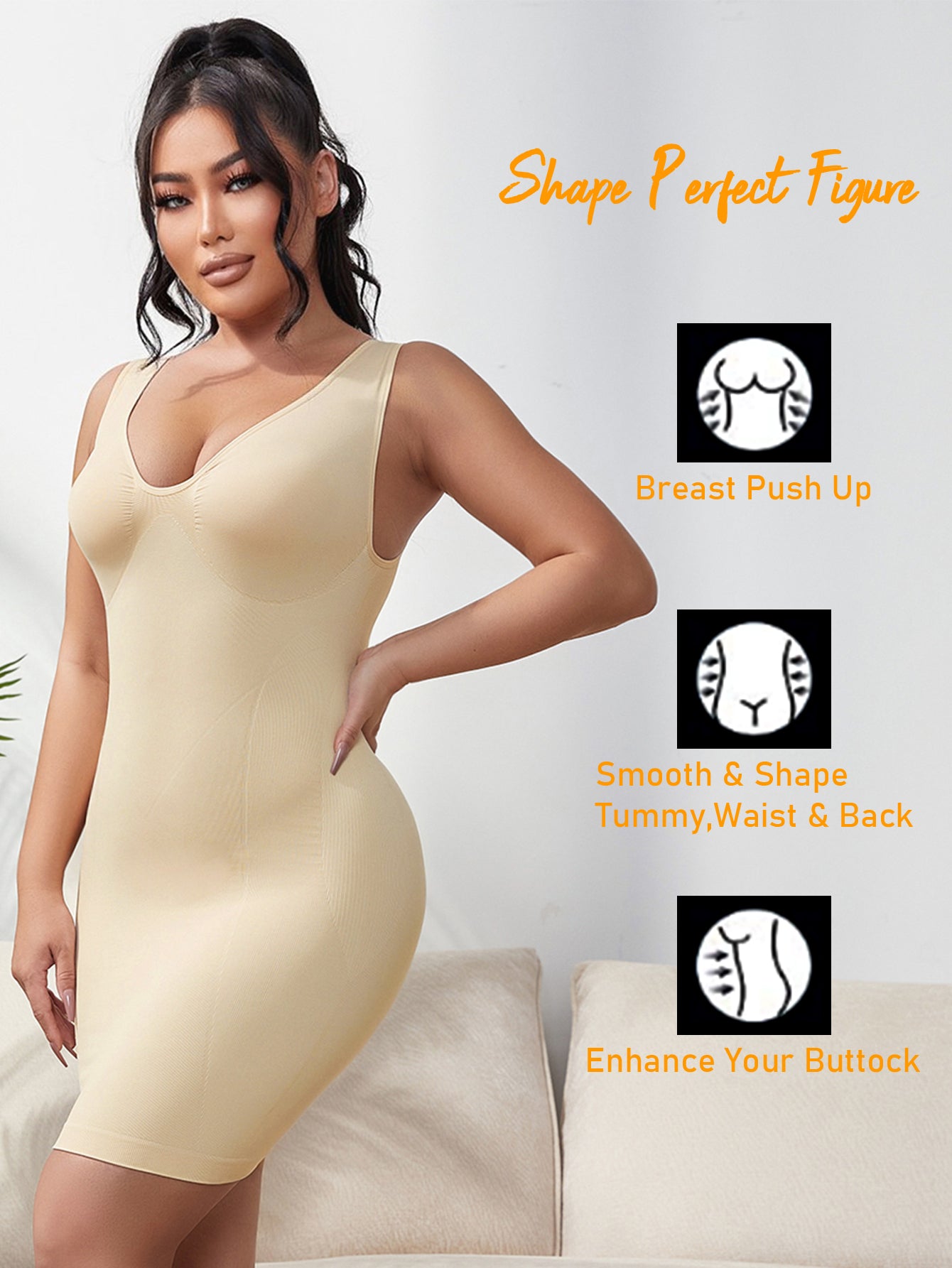 V-neck Seamless Comfortable Women Bodysuit Shapewear Dress