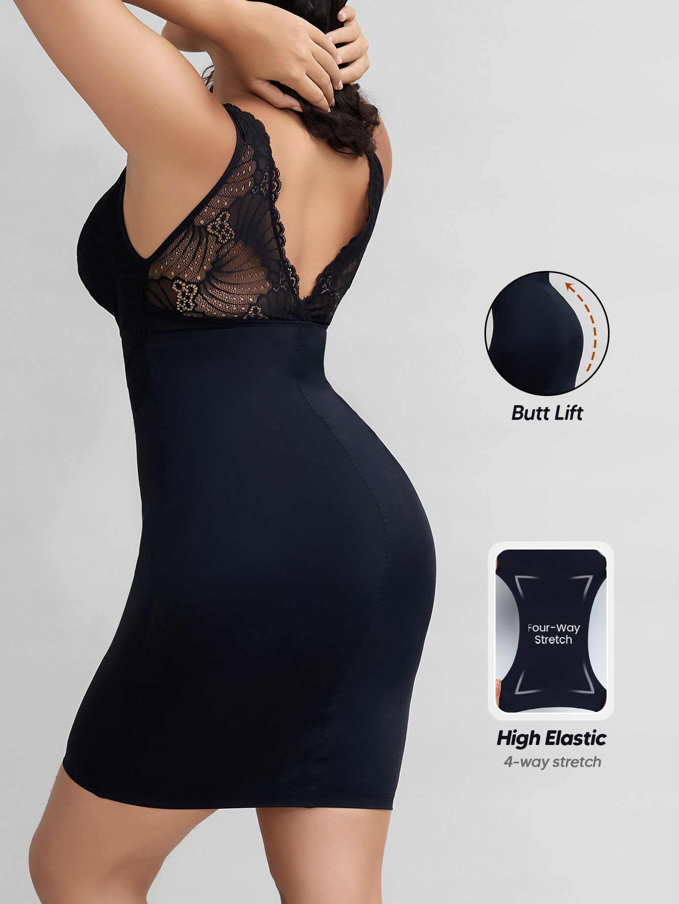 Lace Shapewear Dresses Deep V Neck Full Body Shaper Bodycon Mini Party Dresses