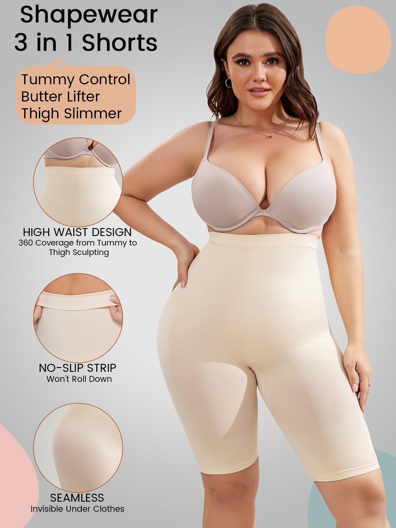 Firm-Control Seamless  Slip Shorts for Under Dresses For Plus size