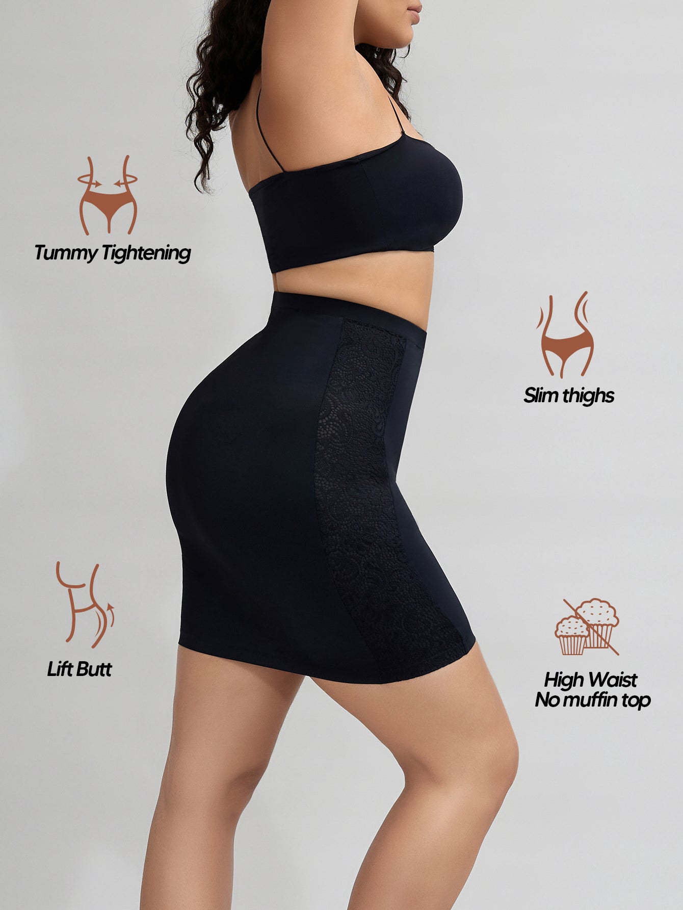 Shapewear Skirt Slip for Under Dresses Lace Half Slip Tummy Control Body Shaper