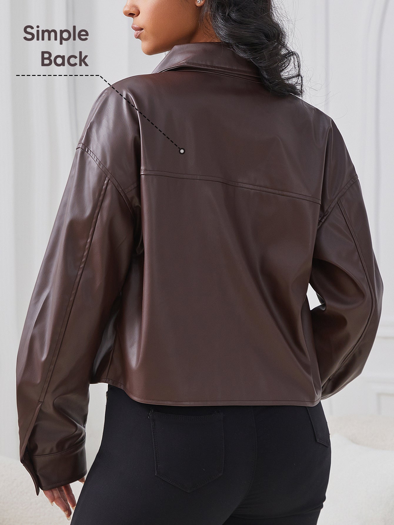 Women Retro Brown Faux Leather Old Money Aesthetic Vintage Fall Jacket