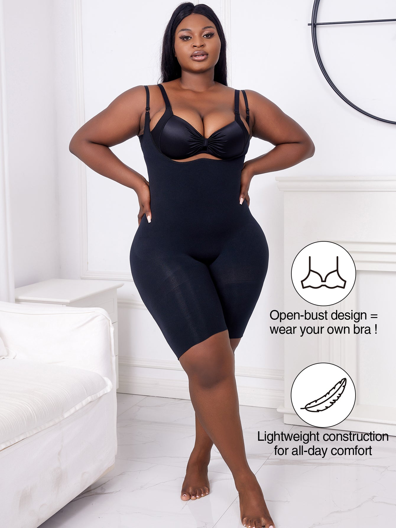 Open Bust Thigh Slimming Bodysuit Shaper  Plus Size Shapewear For Women