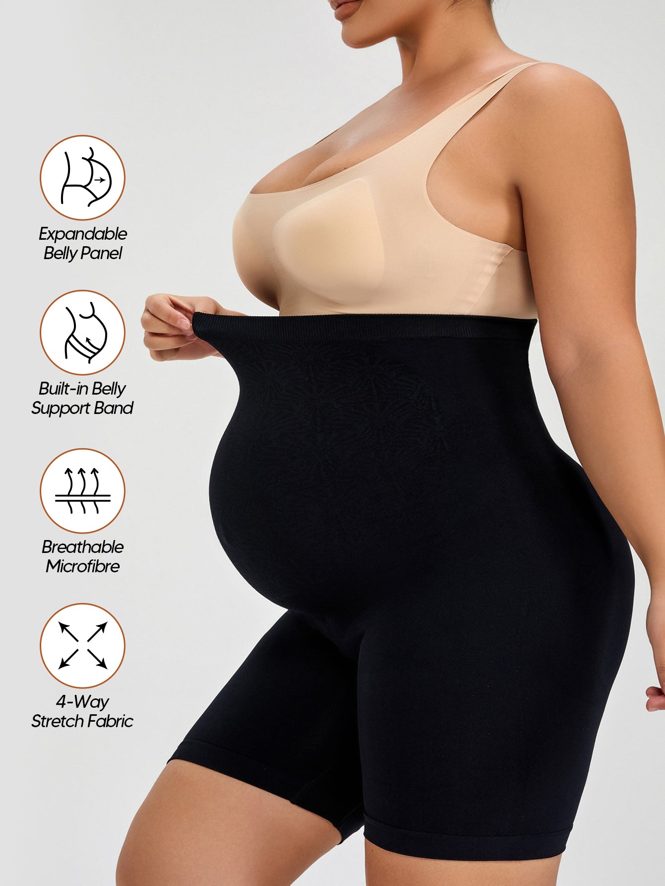 Seamless Maternity Shapewear Shorts, High Waist Belly Support Underwear