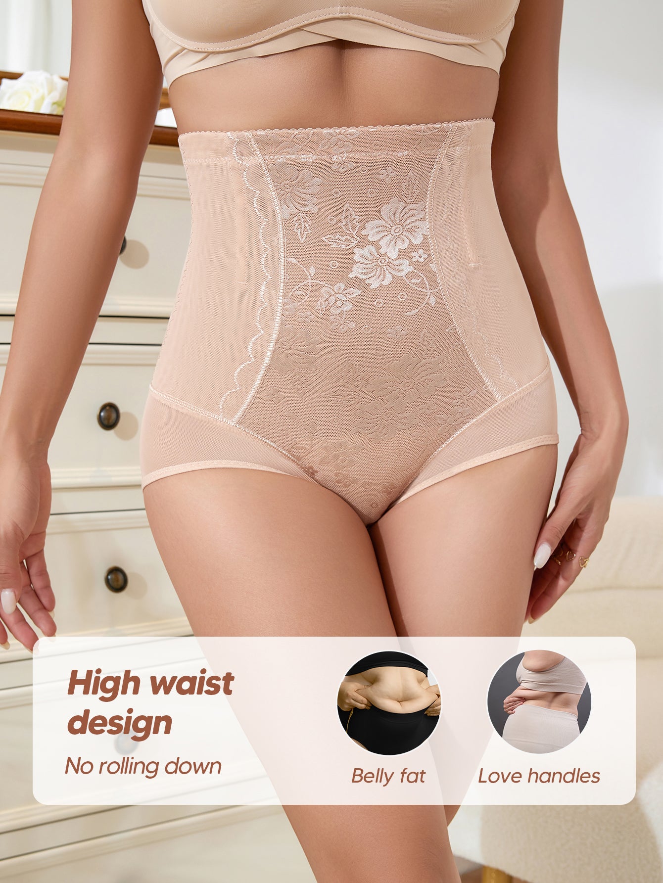 Sexy Lace Underwear High Waist Tummy Control Soft Breathable Panties Briefs