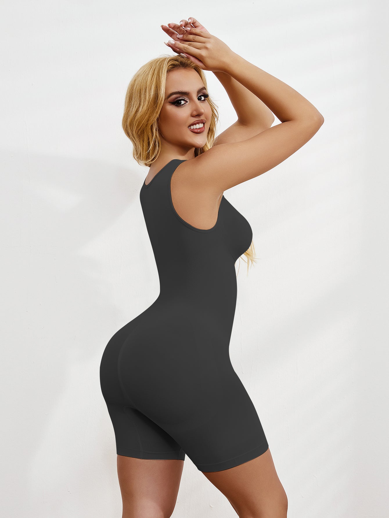 Mid-Thigh Bodysuit Tummy Control Shapewear Sleeveless Jumpsuits Tanks Tops