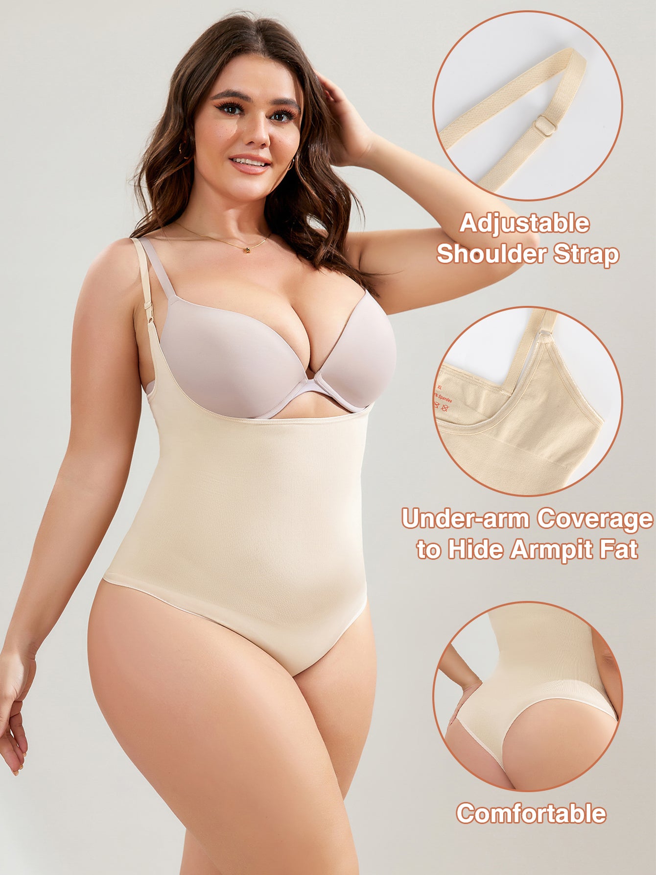 Ultra-Light Support Open Bust Seamless Shapewear Bodysuit for Plus Size