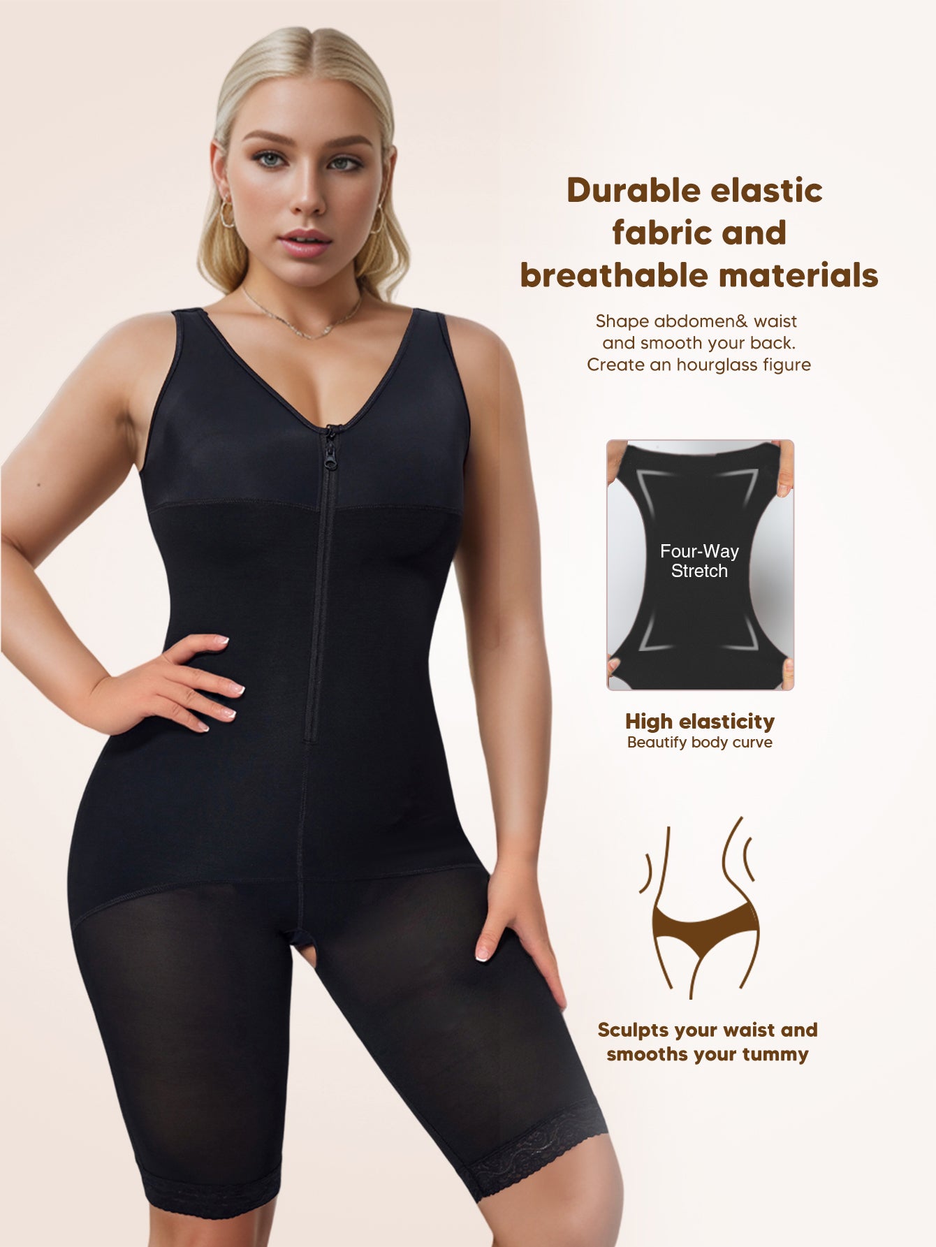 MUEE Compression Waist Trainer Fajas Zip up Full Bust Corset Bodysuits Shorts