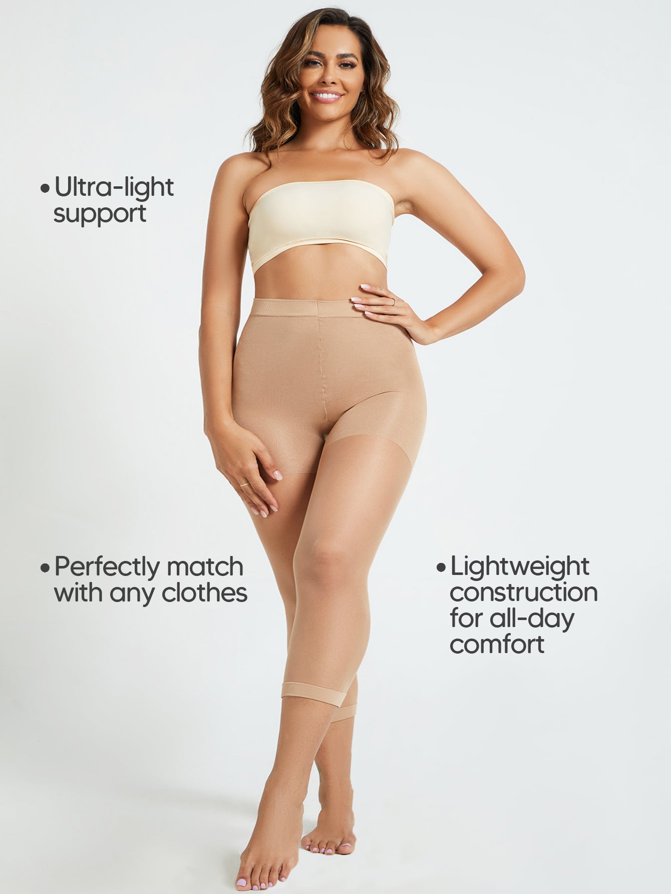 MUEE Sheer Footless Capri Shaper Tights Plus Size Stockings With Support