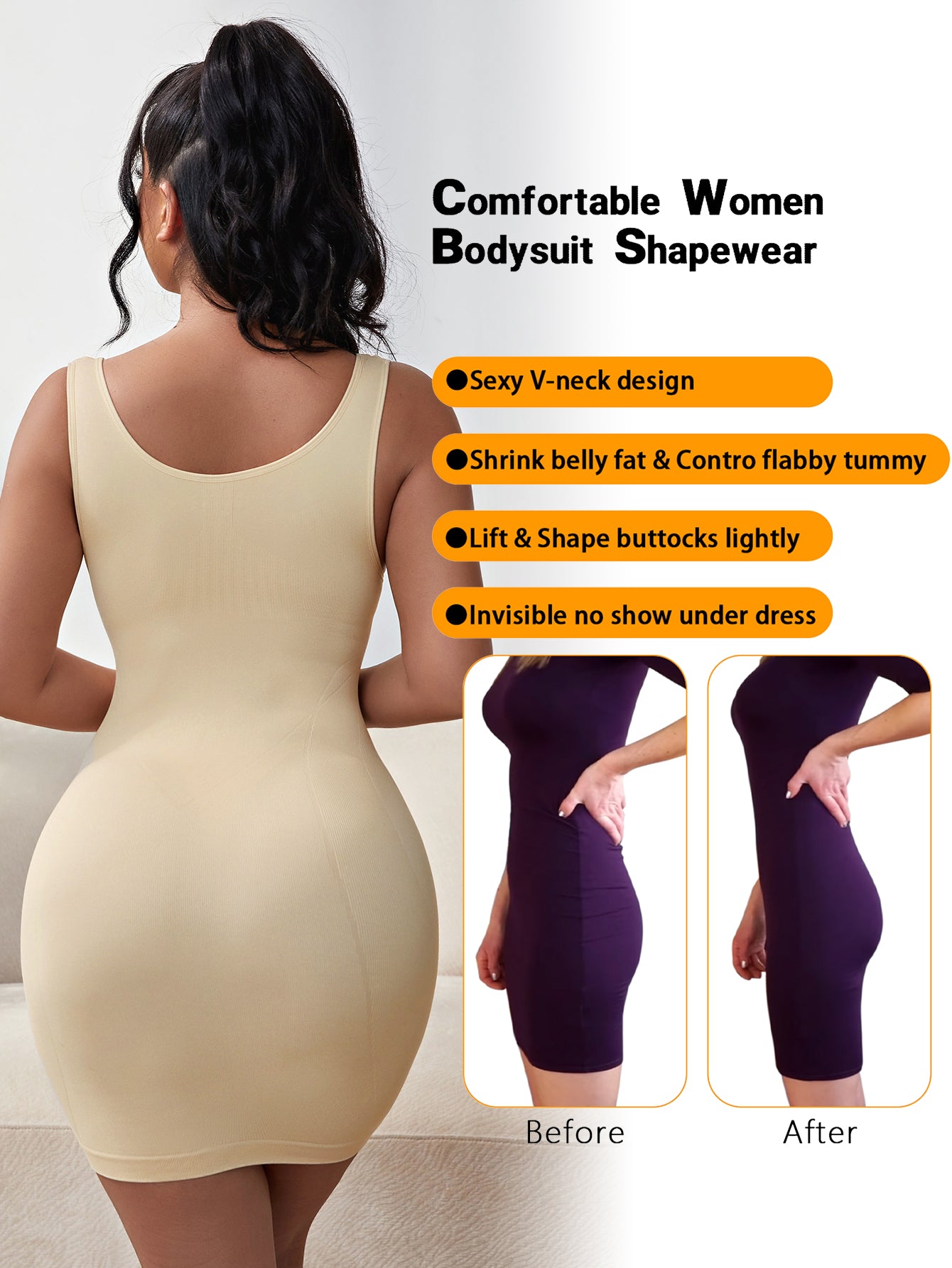 V-neck Seamless Comfortable Women Bodysuit Shapewear Dress