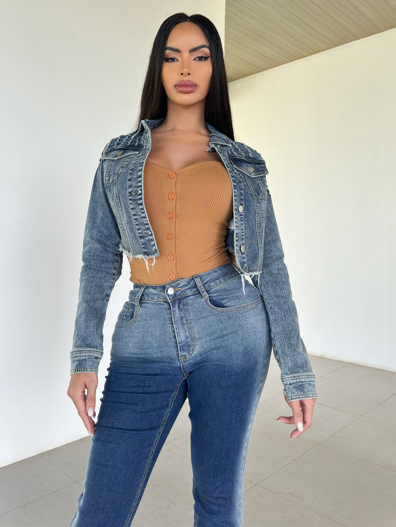 Women's Classic Vintage Washed Long Sleeve Denim Slim Fit Jean Jacket