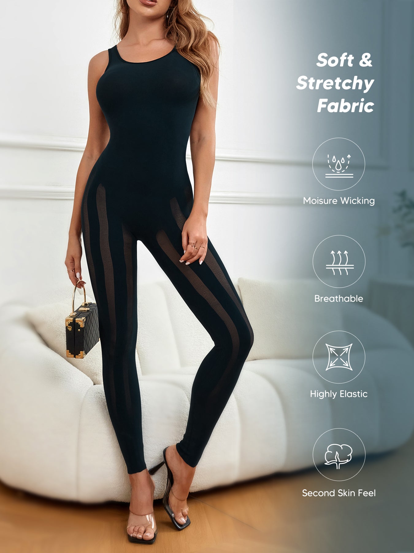 Sexy One Piece Bodycon One Piece Jumpsuit Mesh Outfits Crewneck Bodysuit