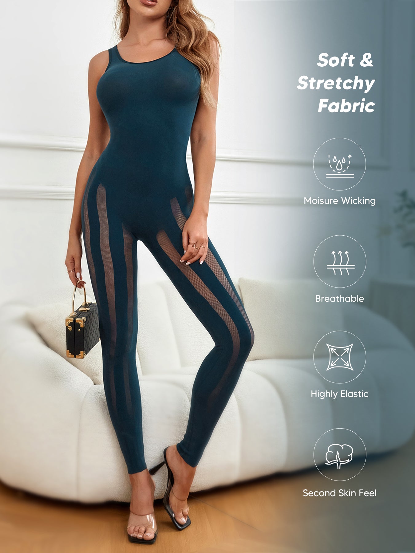 Sexy One Piece Bodycon One Piece Jumpsuit Mesh Outfits Crewneck Bodysuit