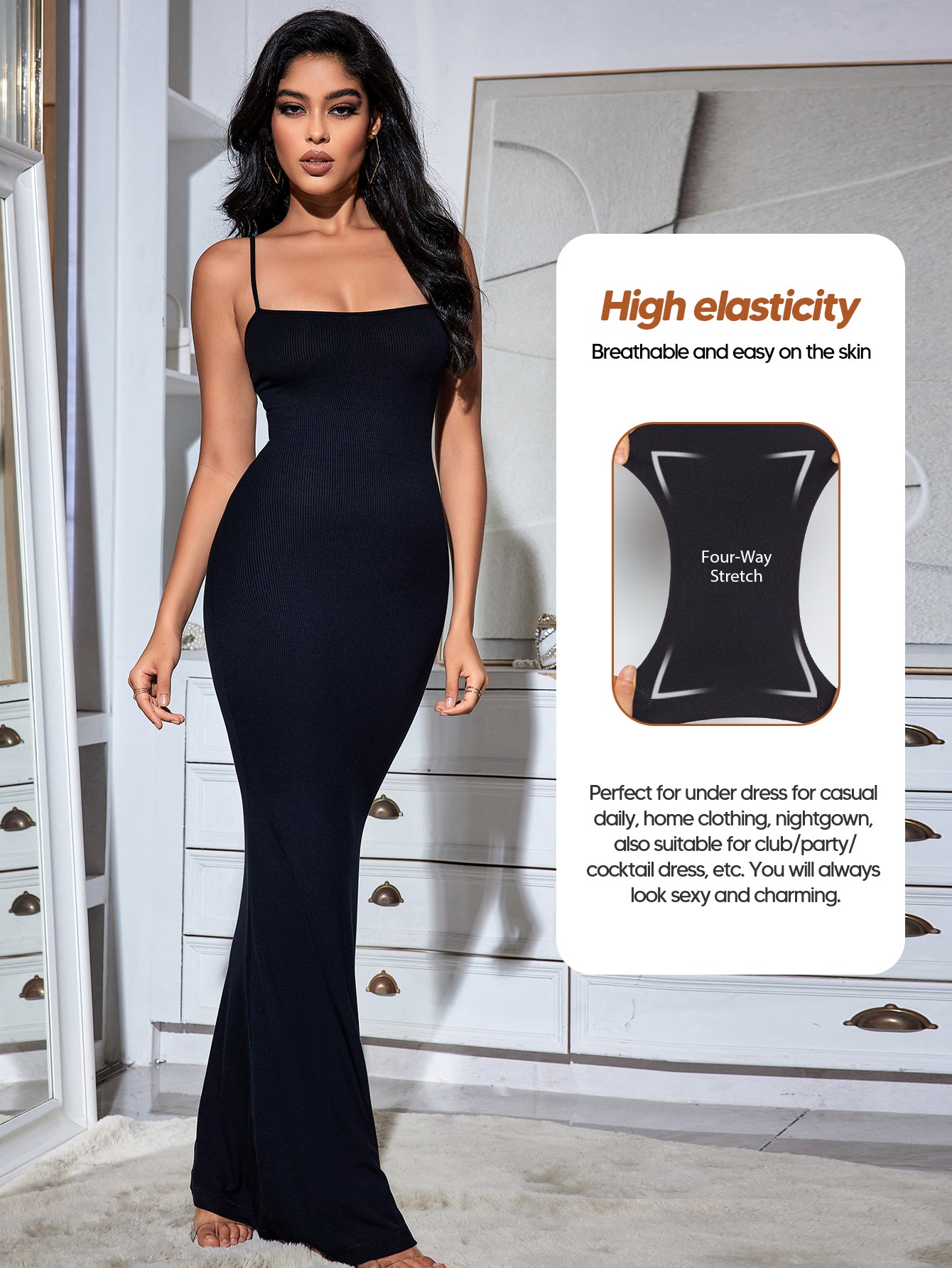 Women's Lounge Slip Maxi Dress Sexy Ribbed Bodycon Dresses