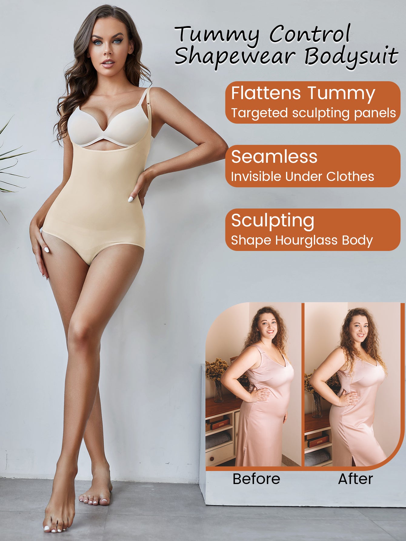 Shapewear Bodysuit Adjustable Spaghetti Strap  Panty Open Bust Body Shaper