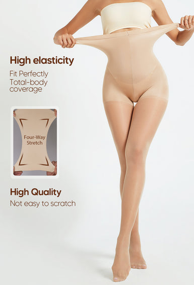 Women's High Waist Sheer Fashion Tights Soft Stretch Footed Nude Pantyhose