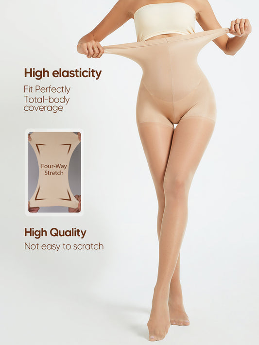 Women's High Waist Sheer Fashion Tights Soft Stretch Footed Nude Pantyhose