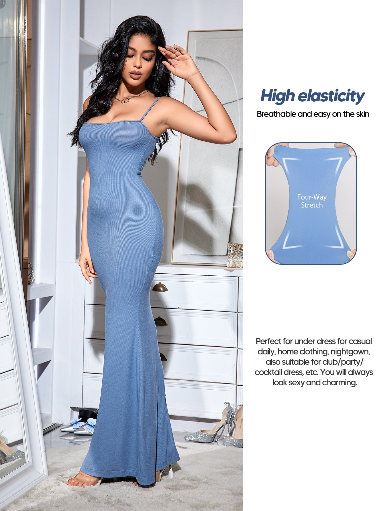 Women's Lounge Slip Maxi Dress Sexy Ribbed Bodycon Dresses