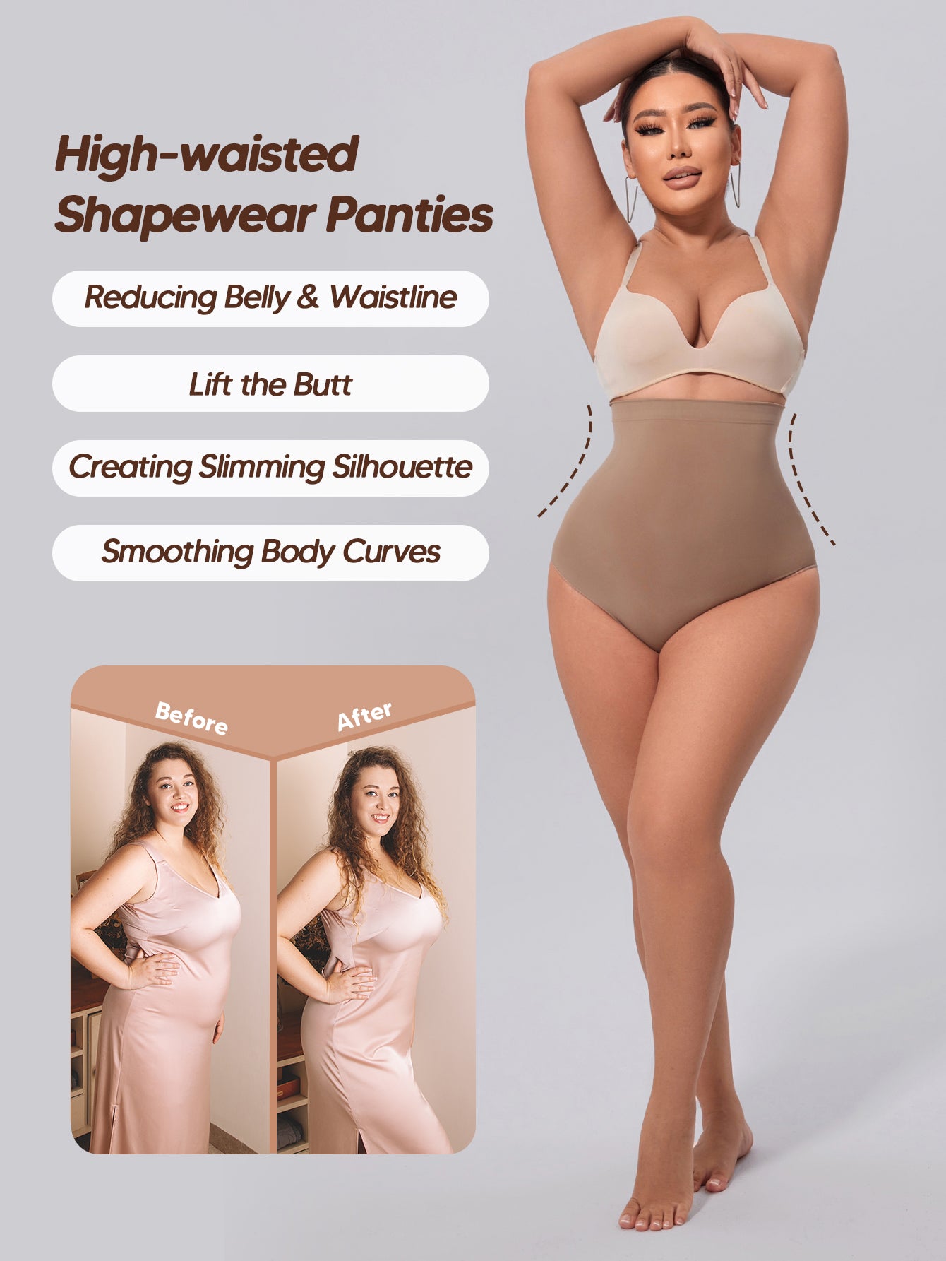 Women's High-Waist Seamless Body Shaper Briefs Tummy Control Shapewear Panties