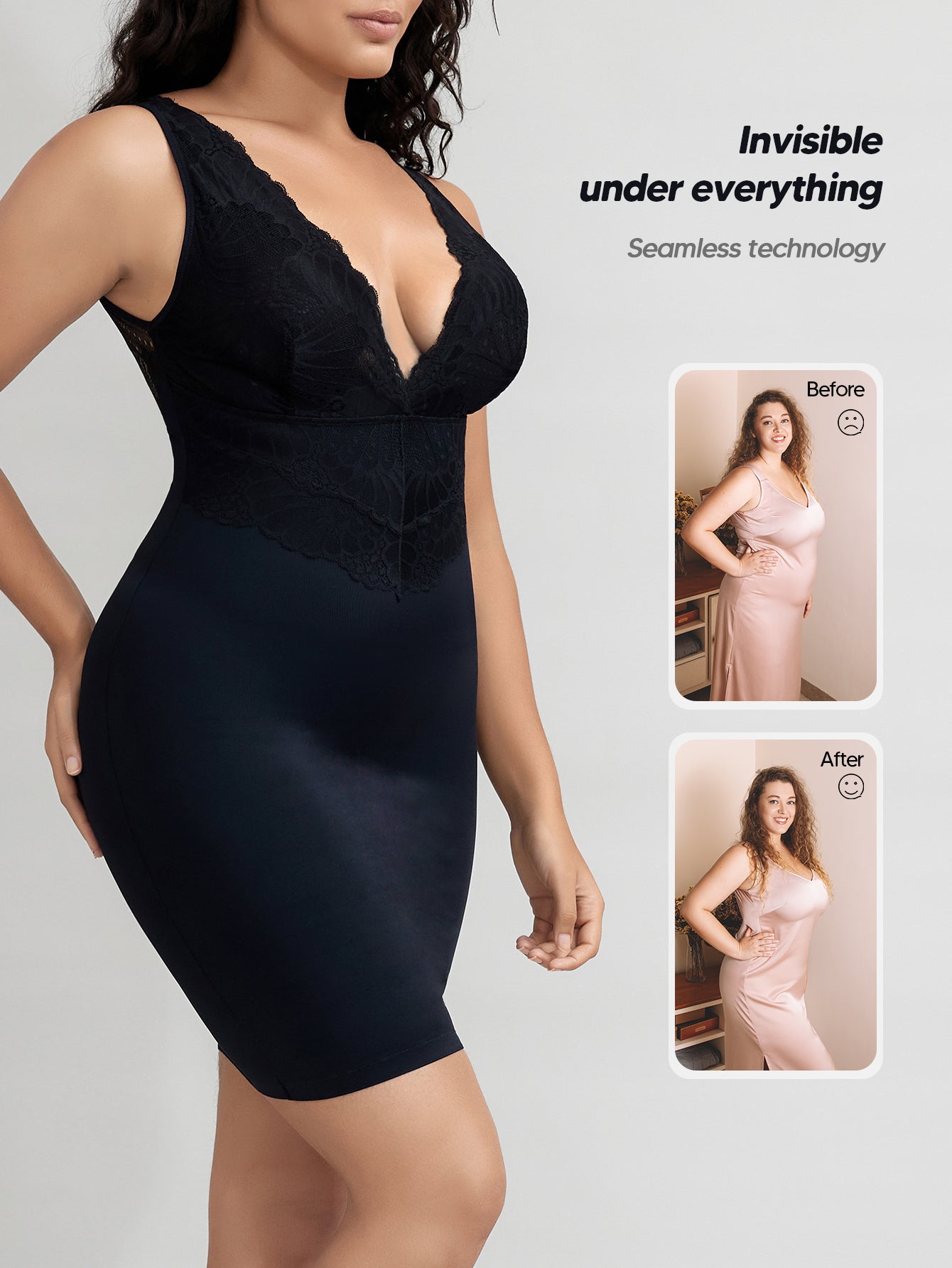 Lace Shapewear Dresses Deep V Neck Full Body Shaper Bodycon Mini Party Dresses