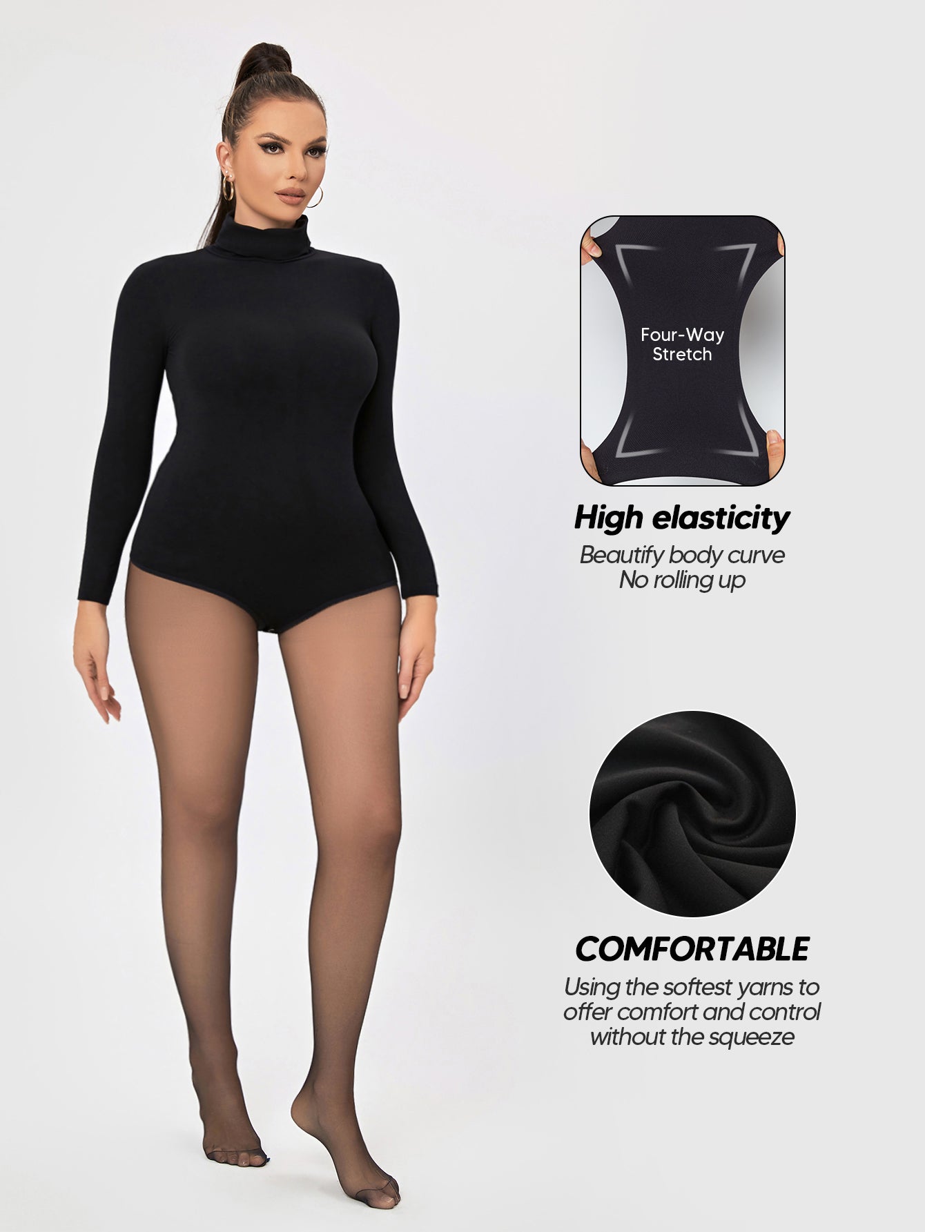 Long Sleeve Turtleneck Non- see through Seamless Jumpsuits