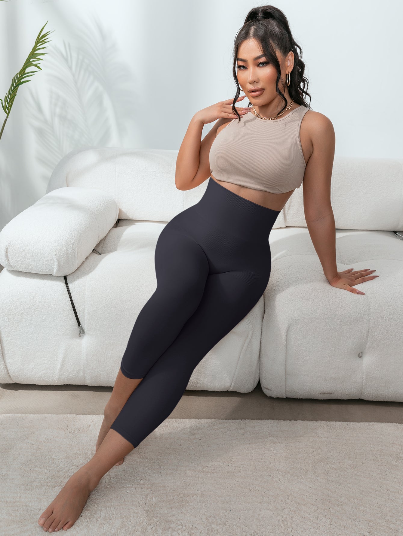 High waist tummy control leggings for women butt-lift shapewear capri