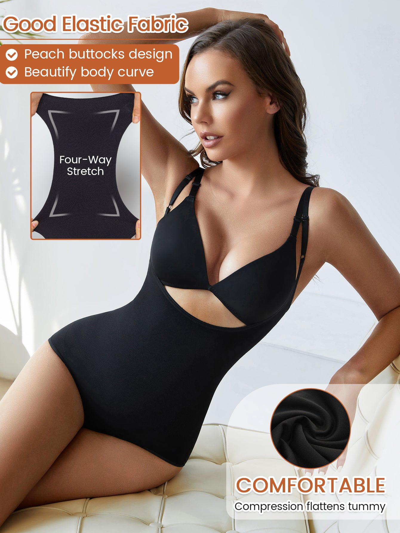 Shapewear Bodysuit Adjustable Spaghetti Strap  Panty Open Bust Body Shaper