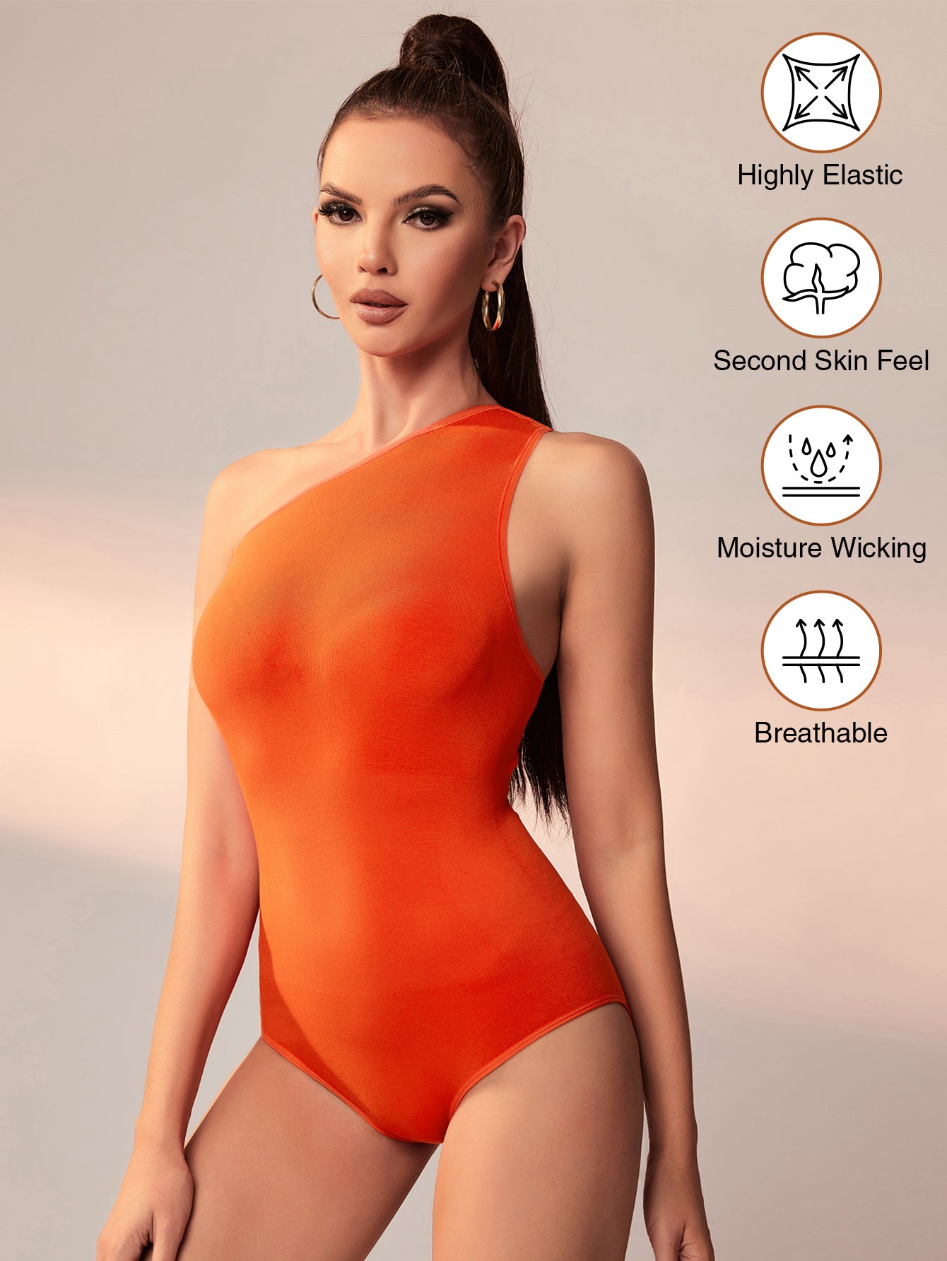 MUEE Solid Sleeveless One Shoulder One Piece Shaping Thong Bodysuit