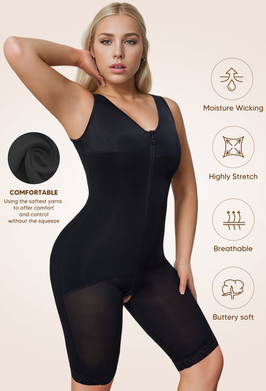 MUEE Compression Waist Trainer Fajas Zip up Full Bust Corset Bodysuits Shorts