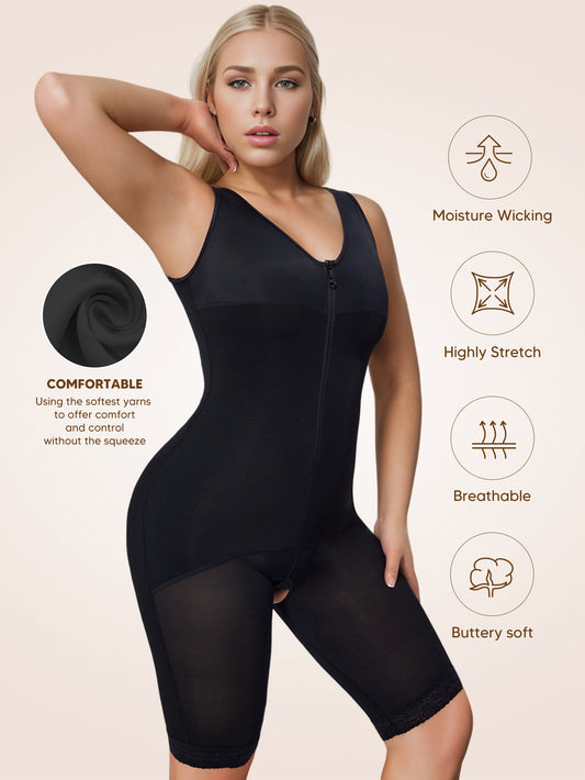 MUEE Compression Waist Trainer Fajas Zip up Full Bust Corset Bodysuits Shorts