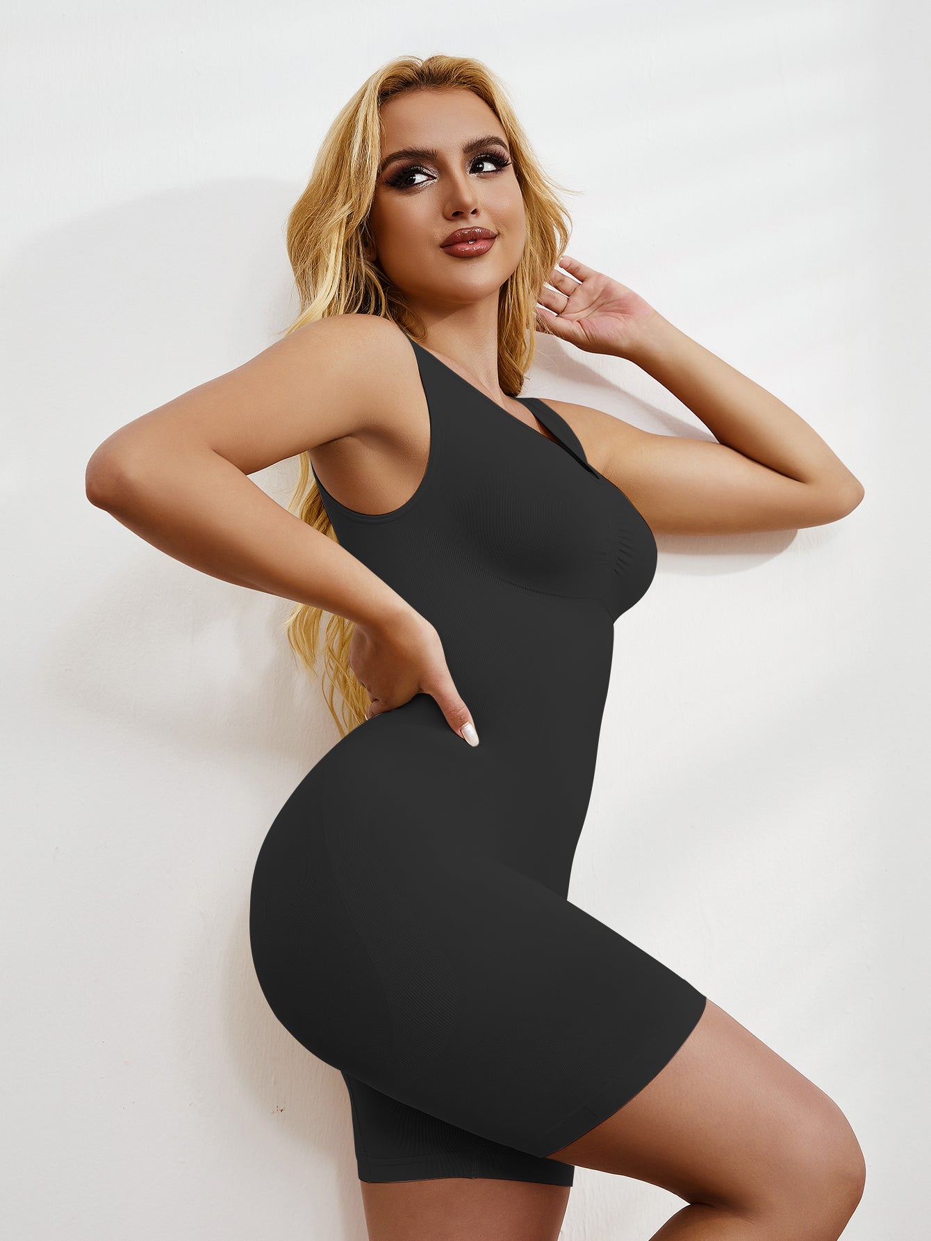 Mid-Thigh Bodysuit Tummy Control Shapewear Sleeveless Jumpsuits Tanks Tops