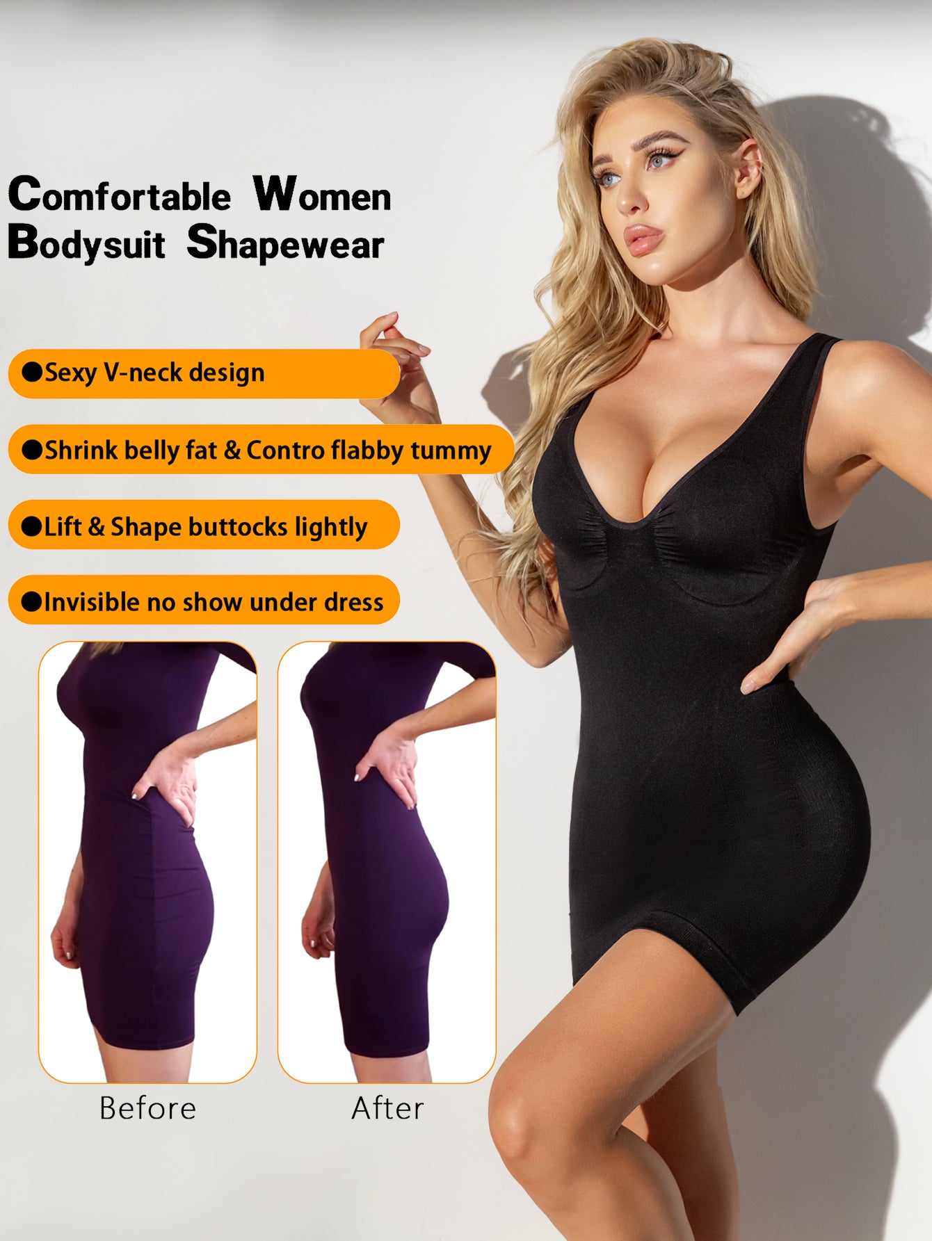 V-neck Seamless Comfortable Women Bodysuit Shapewear Dress