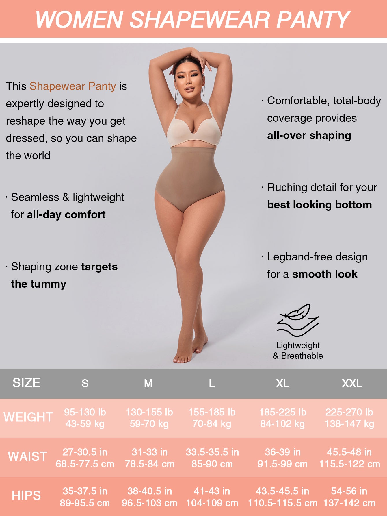 Women's High-Waist Seamless Body Shaper Briefs Tummy Control Shapewear Panties